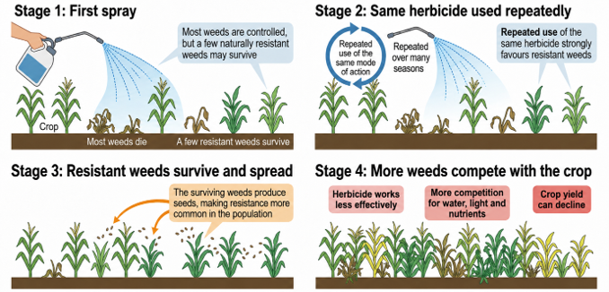 How repeated use of the same herbicide mode of action drives herbicide resistance?